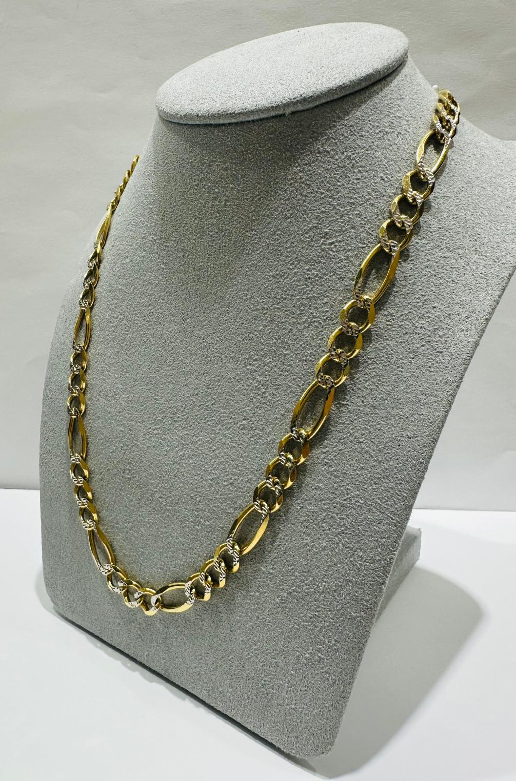 10K GOLD DIAMOND CUT FIGARO LINK CHAIN- WEIGHT: 23.5gm   20"   6.45mm