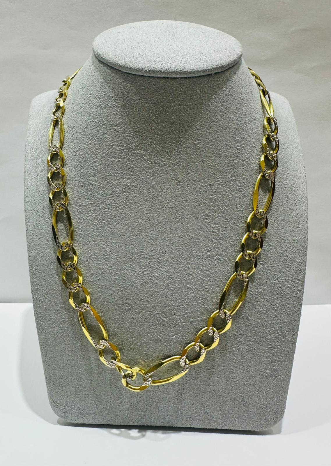 10K GOLD DIAMOND CUT FIGARO LINK CHAIN- WEIGHT: 27.3gm   20"   7.80mm