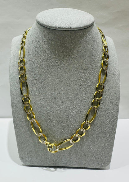 10K GOLD DIAMOND CUT FIGARO LINK CHAIN- WEIGHT: 27.3gm   20"   7.80mm