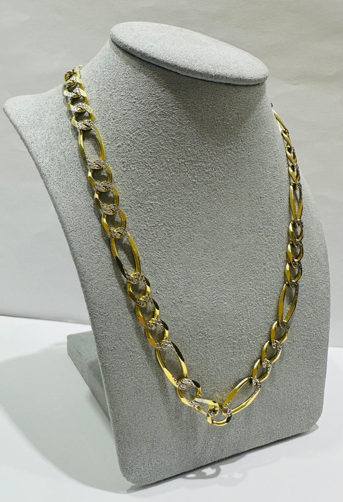 10K GOLD DIAMOND CUT FIGARO LINK CHAIN- WEIGHT: 27.3gm   20"   7.80mm