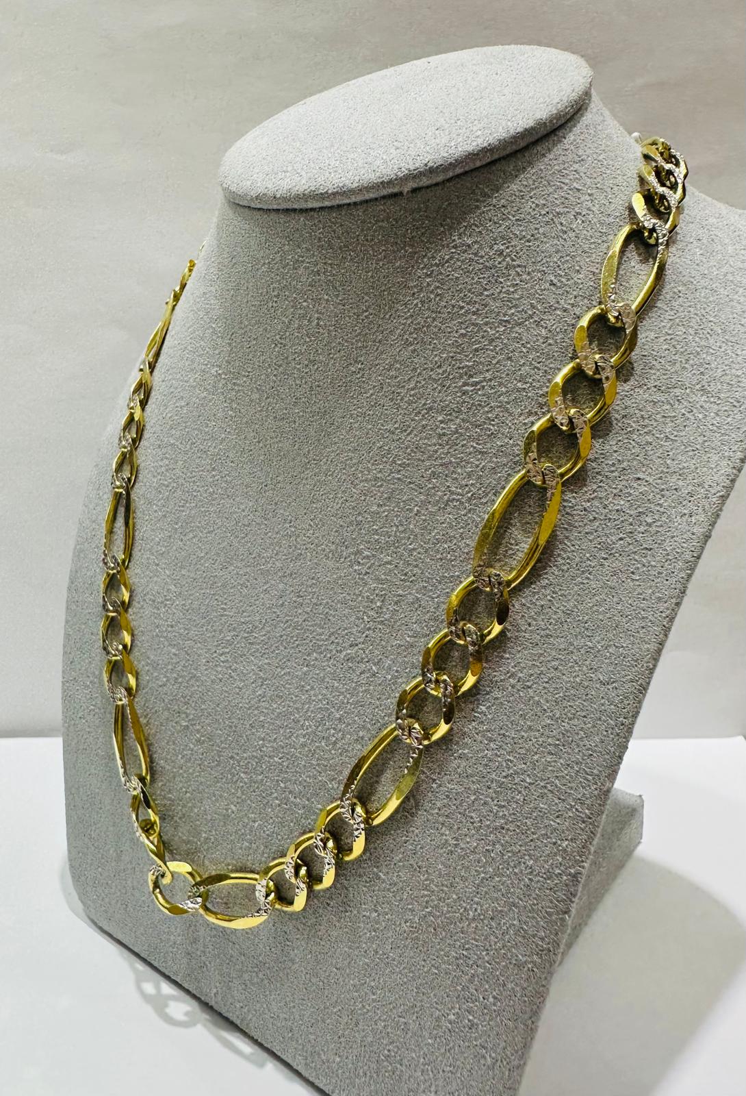 10K GOLD DIAMOND CUT FIGARO LINK CHAIN- WEIGHT: 27.3gm   20"   7.80mm