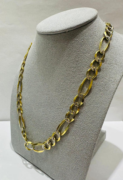 10K GOLD DIAMOND CUT FIGARO LINK CHAIN- WEIGHT: 27.3gm   20"   7.80mm