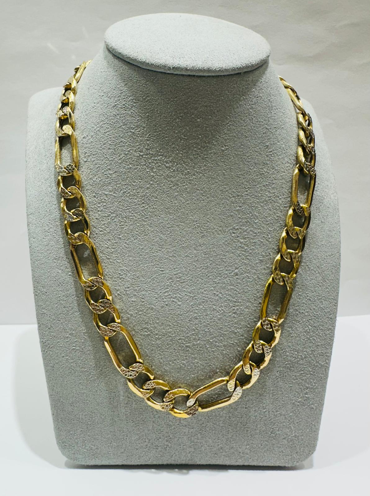 10K GOLD DIAMOND CUT FIGARO LINK CHAIN- WEIGHT: 28gm   20"   9.08mm
