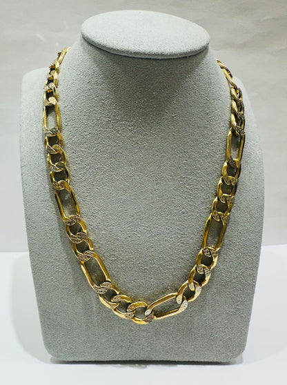10K GOLD DIAMOND CUT FIGARO LINK CHAIN- WEIGHT: 28gm   20"   9.08mm