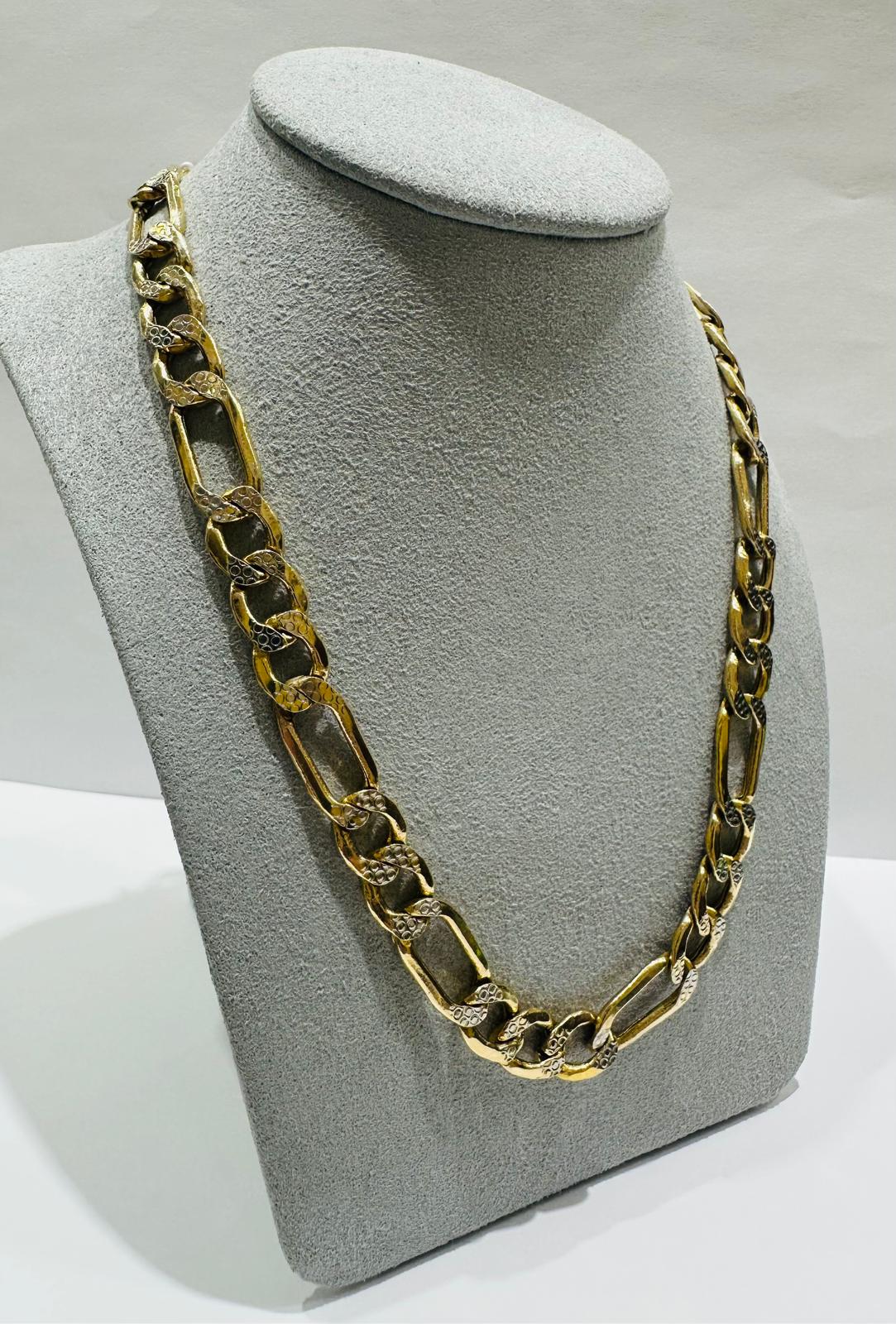 10K GOLD DIAMOND CUT FIGARO LINK CHAIN- WEIGHT: 28gm   20"   9.08mm