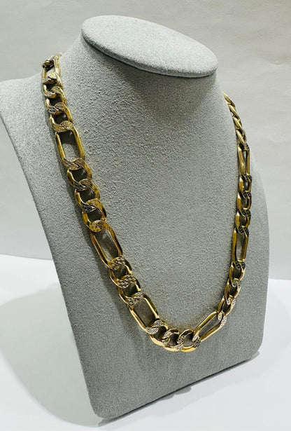 10K GOLD DIAMOND CUT FIGARO LINK CHAIN- WEIGHT: 28gm   20"   9.08mm