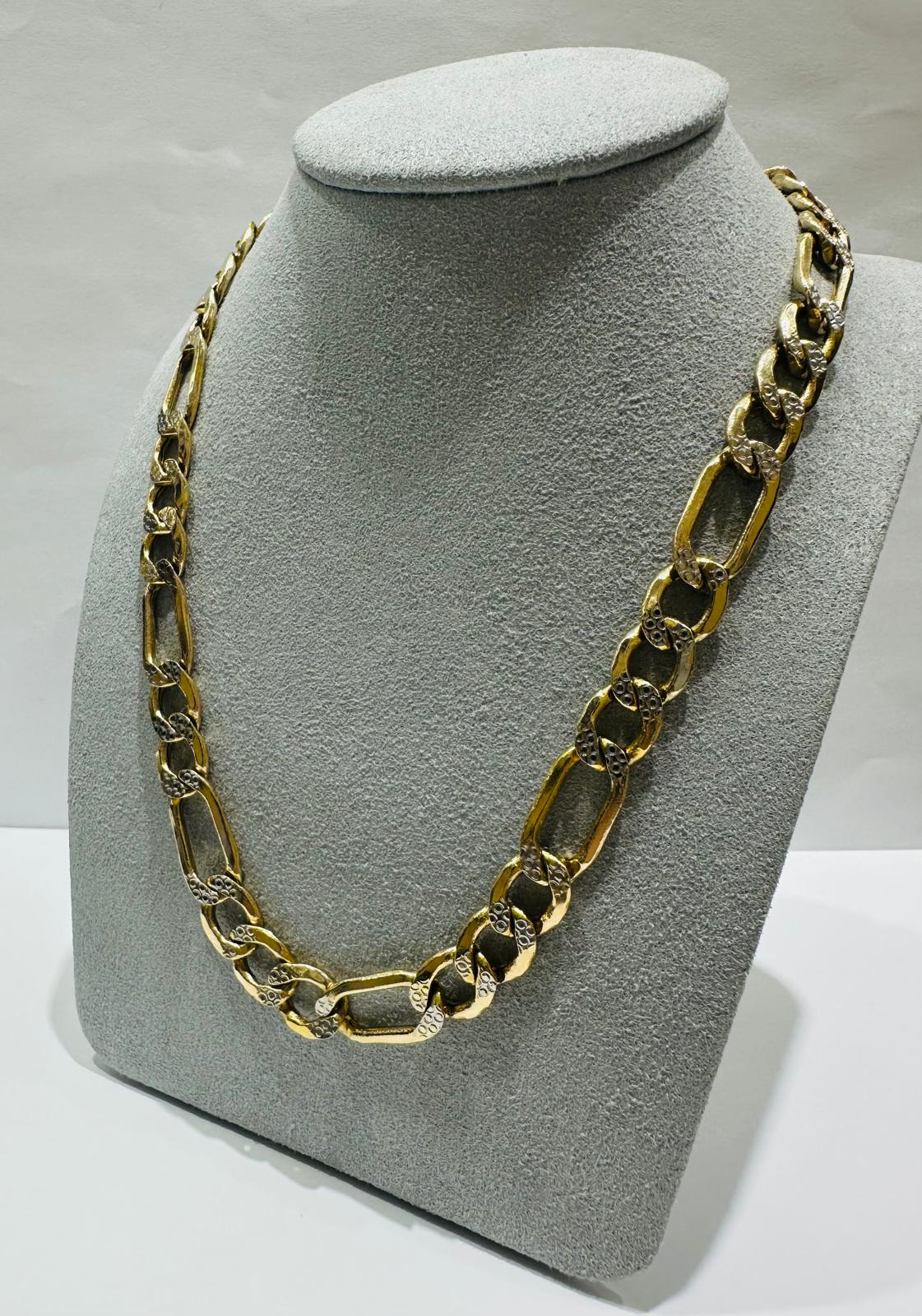 10K GOLD DIAMOND CUT FIGARO LINK CHAIN- WEIGHT: 28gm   20"   9.08mm