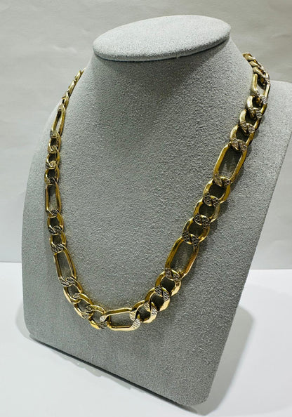 10K GOLD DIAMOND CUT FIGARO LINK CHAIN- WEIGHT: 28gm   20"   9.08mm