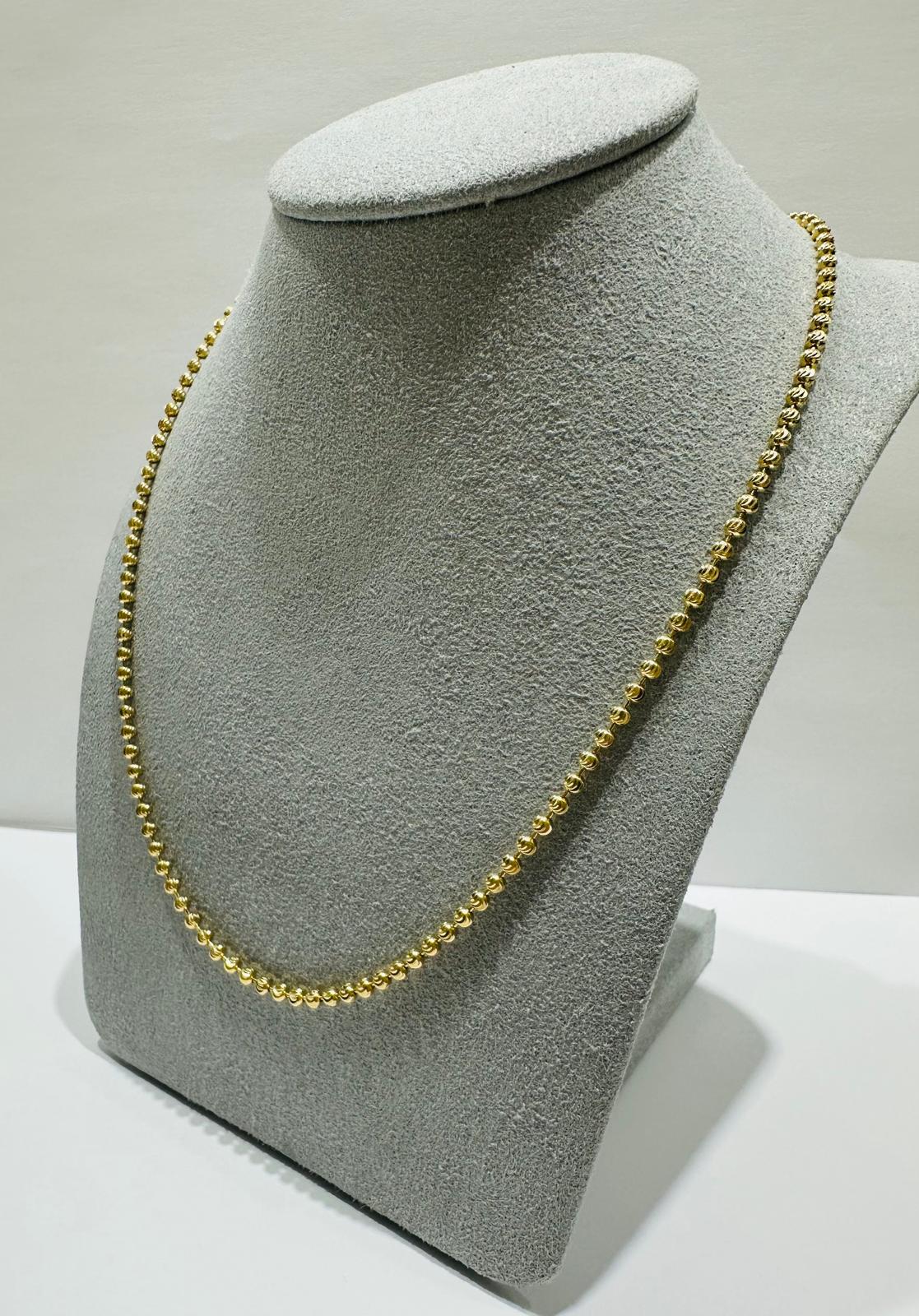 10K GOLD MOONCUT BEAD LINK CHAIN- WEIGHT: 7.6gm    18"    2.18mm