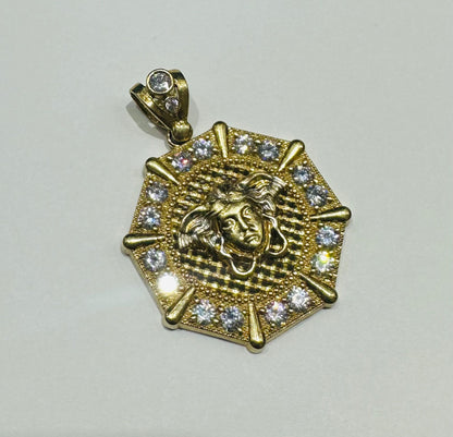 10K GOLD MEDUSA HEAD PENDANT WITH WHITE SAPPHIRE- WEIGHT: 9.7gm