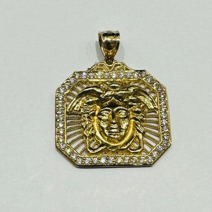 10K GOLD MEDUSA HEAD PENDANT WITH WHITE SAPPHIRE- WEIGHT: 8.8gm