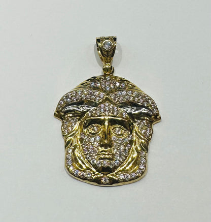 10K GOLD MEDUSA HEAD PENDANT WITH WHITE SAPPHIRE- WEIGHT: 6.2gm