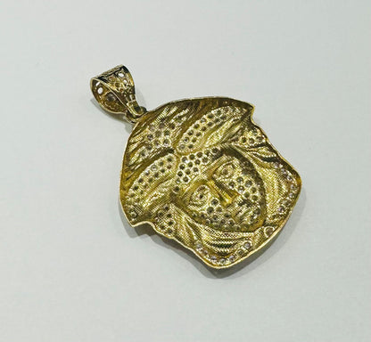 10K GOLD MEDUSA HEAD PENDANT WITH WHITE SAPPHIRE- WEIGHT: 6.2gm