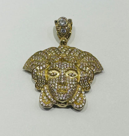 10K GOLD MEDUSA HEAD PENDANT WITH WHITE SAPPHIRE- WEIGHT: 10.6gm