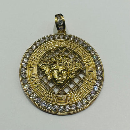 10K GOLD MEDUSA HEAD PENDANT WITH WHITE SAPPHIRE- WEIGHT: 8.5gm