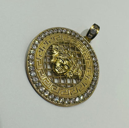10K GOLD MEDUSA HEAD PENDANT WITH WHITE SAPPHIRE- WEIGHT: 8.5gm