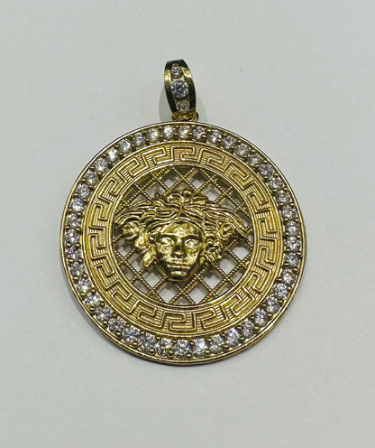 10K GOLD MEDUSA HEAD PENDANT WITH WHITE SAPPHIRE- WEIGHT: 8.5gm