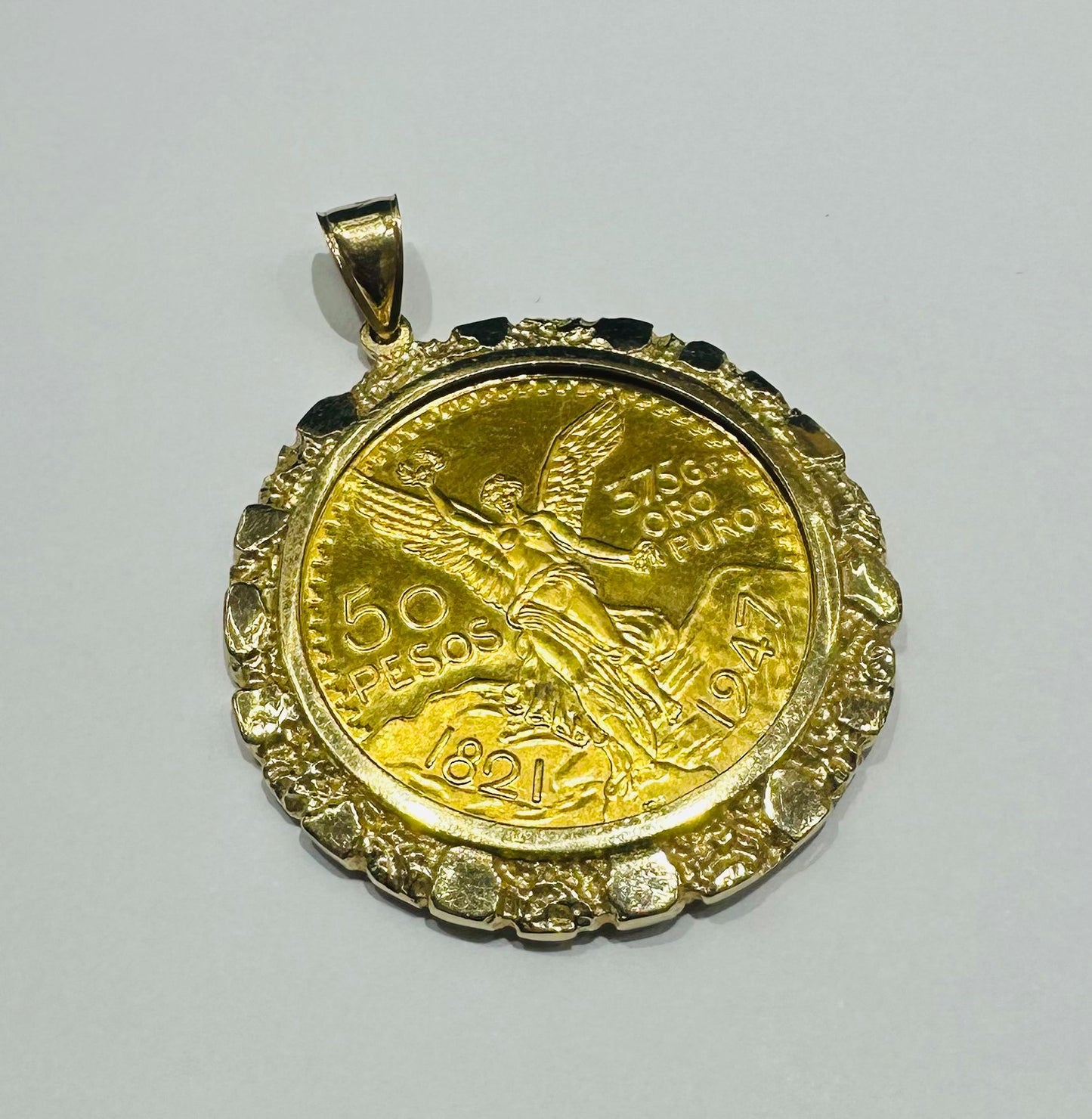 10K GOLD CENTENARIO 50 PESOS PENDANT- WEIGHT: 38.5gm