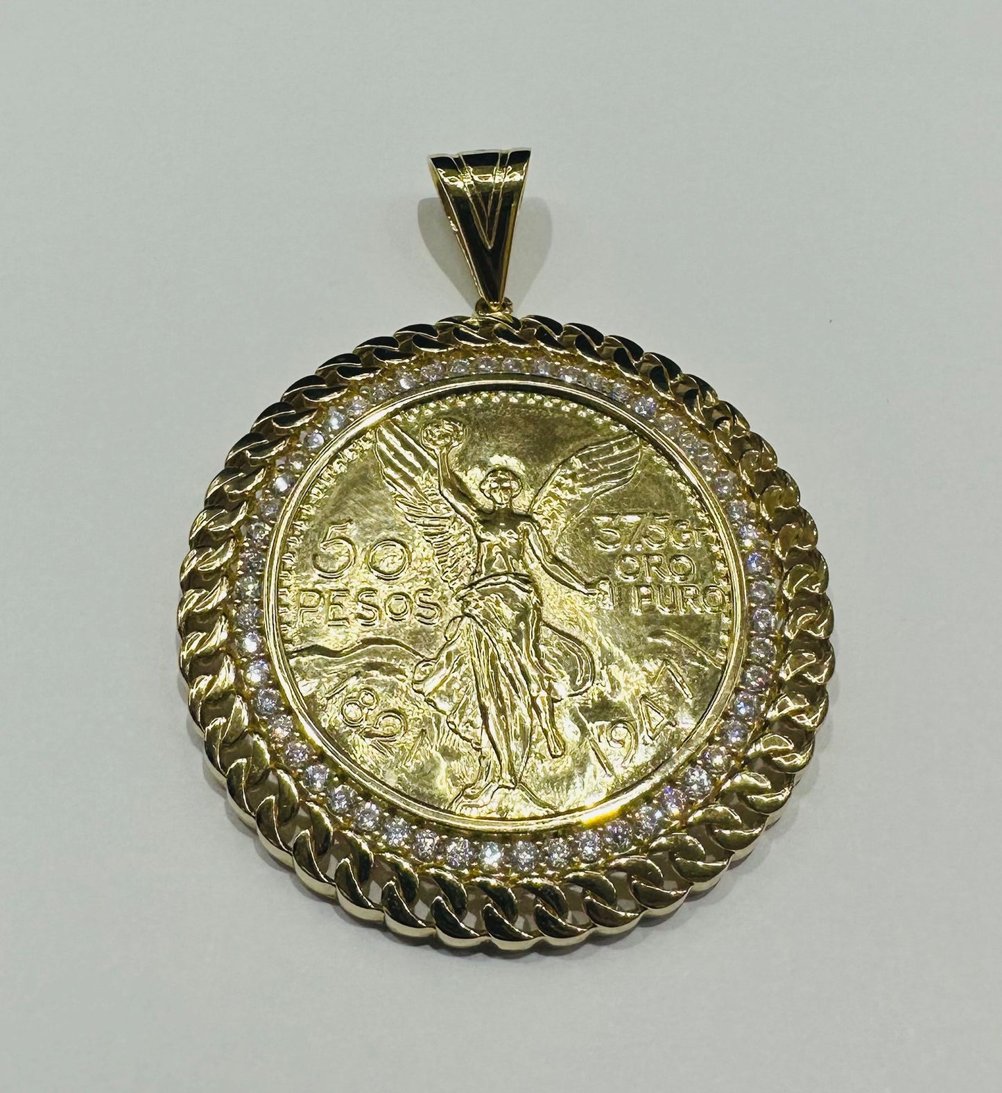 10K GOLD CENTENARIO 50 PESOS PENDANT- WEIGHT: 23.6gm