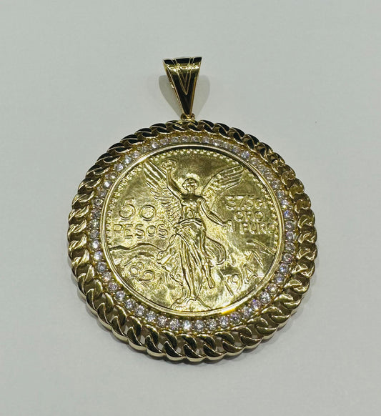 10K GOLD CENTENARIO 50 PESOS PENDANT- WEIGHT: 23.6gm