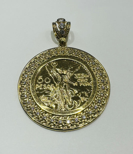 10K GOLD CENTENARIO 50 PESOS PENDANT- WEIGHT: 13.9gm