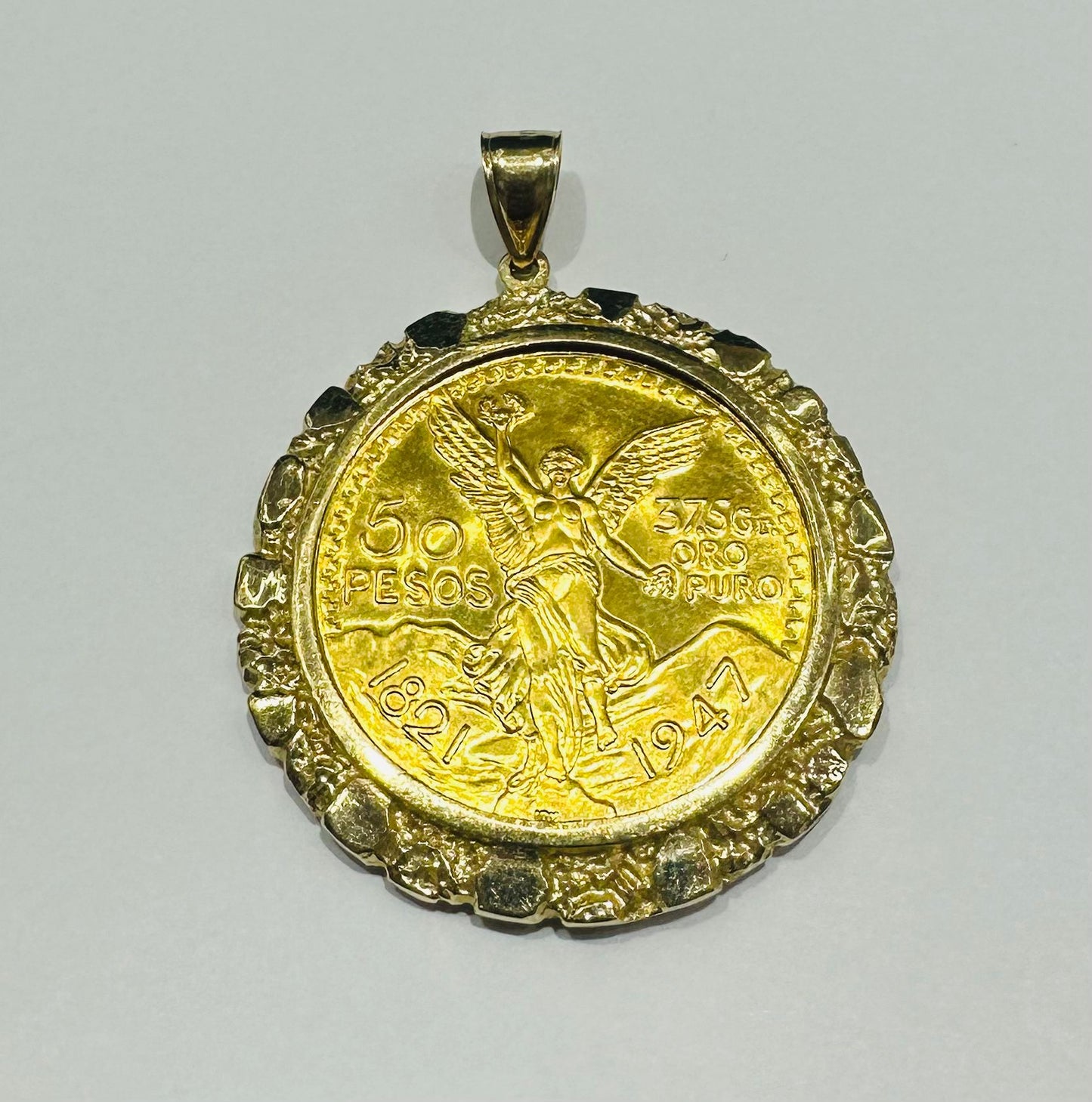 10K GOLD CENTENARIO 50 PESOS PENDANT- WEIGHT: 38.5gm