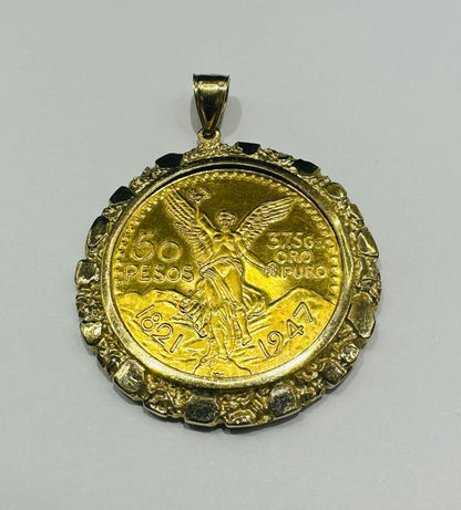 10K GOLD CENTENARIO 50 PESOS PENDANT- WEIGHT: 38.5gm