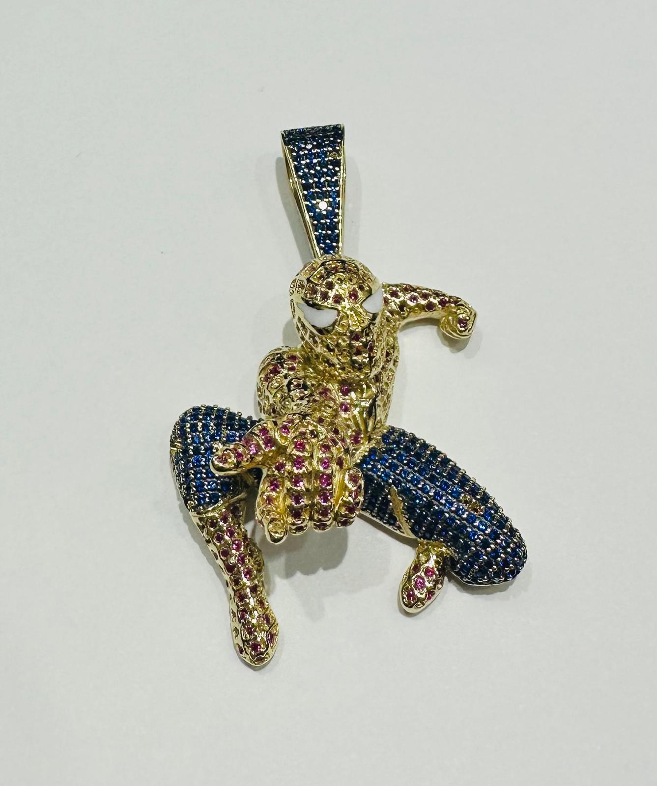 10K GOLD SPIDERMAN PENDANT WITH SAPPHIRE STONES- WEIGHT: 15.2gm
