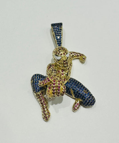 10K GOLD SPIDERMAN PENDANT WITH SAPPHIRE STONES- WEIGHT: 15.2gm