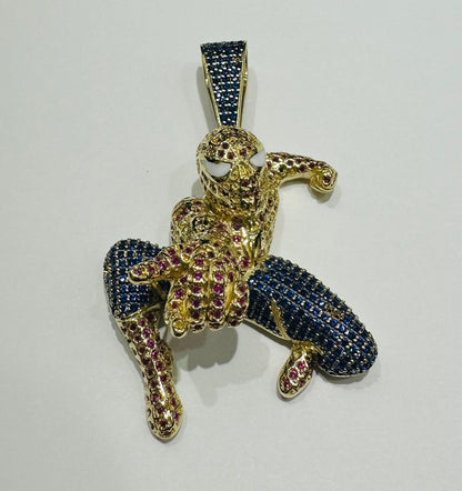 10K GOLD SPIDERMAN PENDANT WITH SAPPHIRE STONES- WEIGHT: 15.2gm