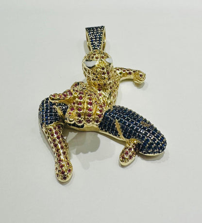 10K GOLD SPIDERMAN PENDANT WITH SAPPHIRE STONES- WEIGHT: 15.2gm