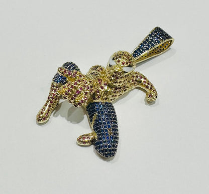 10K GOLD SPIDERMAN PENDANT WITH SAPPHIRE STONES- WEIGHT: 15.2gm