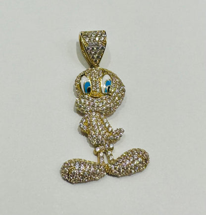 10K GOLD TWEETY BIRD PENDANT WITH WHITE SAPPHIRE- WEIGHT: 4.2gm