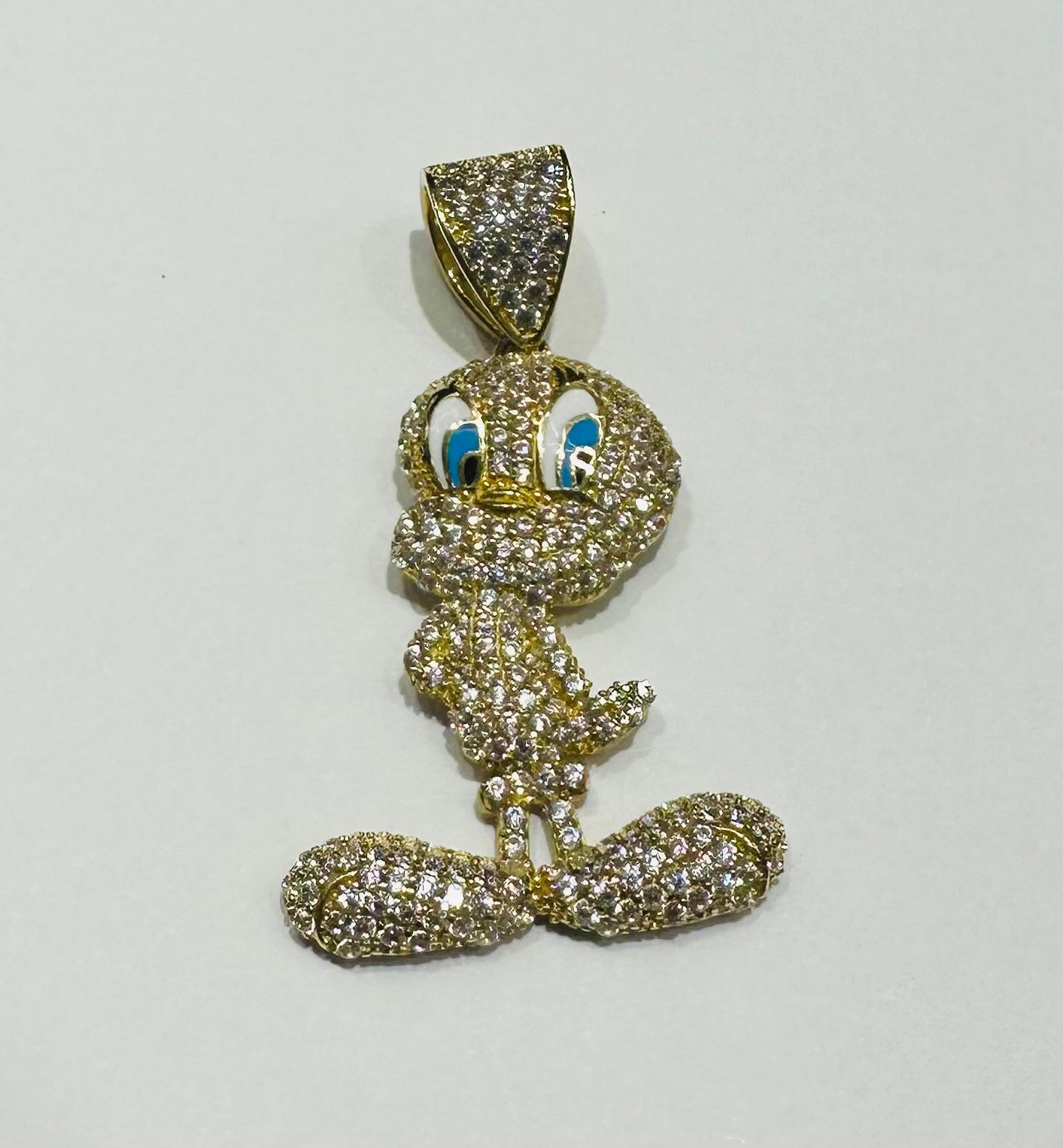 10K GOLD TWEETY BIRD PENDANT WITH WHITE SAPPHIRE- WEIGHT: 4.2gm