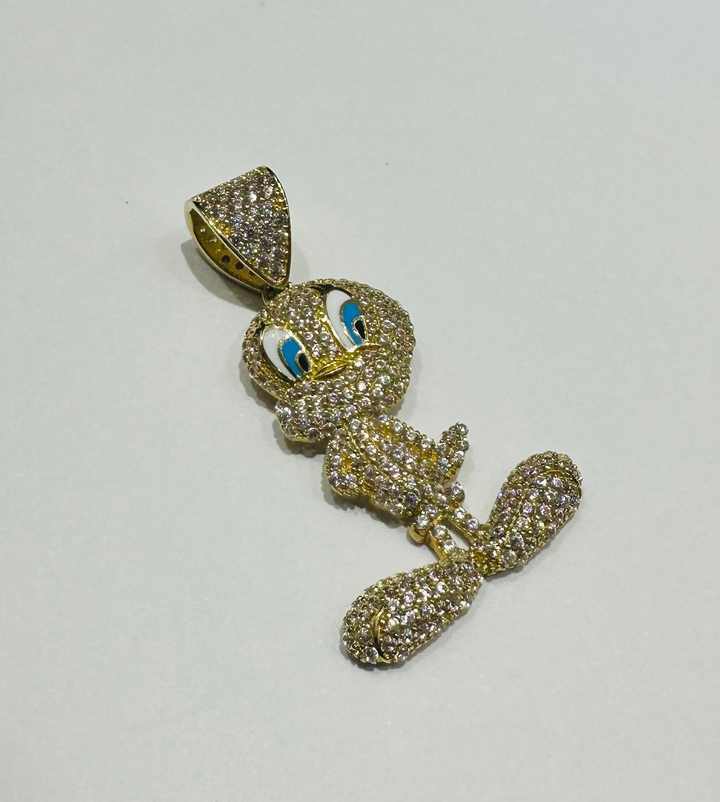 10K GOLD TWEETY BIRD PENDANT WITH WHITE SAPPHIRE- WEIGHT: 4.2gm