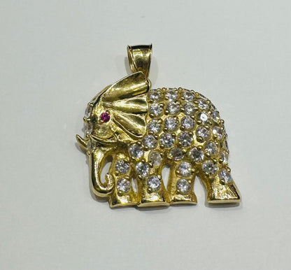 10K GOLD ELEPHANT PENDANT WITH WHITE SAPPHIRE- WEIGHT: 10.3gm