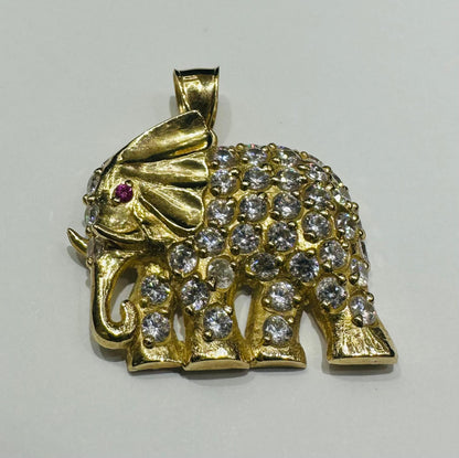 10K GOLD ELEPHANT PENDANT WITH WHITE SAPPHIRE- WEIGHT: 10.3gm