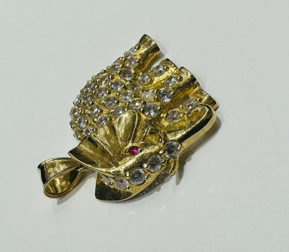 10K GOLD ELEPHANT PENDANT WITH WHITE SAPPHIRE- WEIGHT: 10.3gm