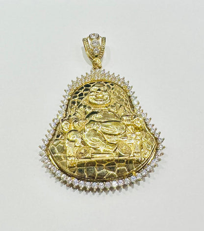 10K GOLD LAUGHING BUDDHA PENDANT WITH WHITE SAPPHIRE- WEIGHT: 20.0gm