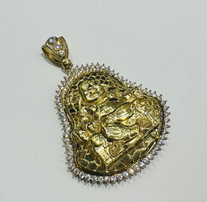 10K GOLD LAUGHING BUDDHA PENDANT WITH WHITE SAPPHIRE- WEIGHT: 20.0gm