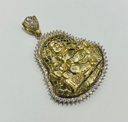 10K GOLD LAUGHING BUDDHA PENDANT WITH WHITE SAPPHIRE- WEIGHT: 20.0gm