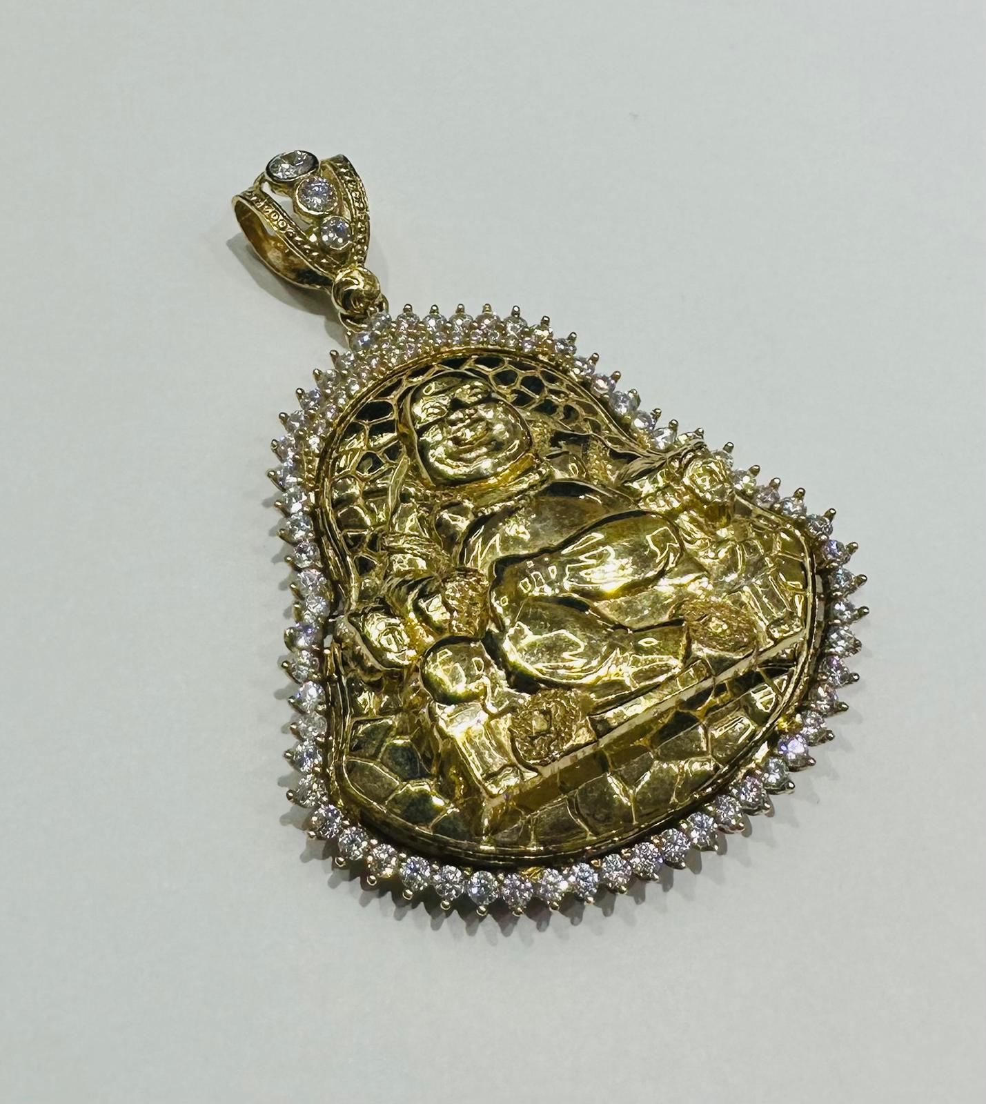 10K GOLD LAUGHING BUDDHA PENDANT WITH WHITE SAPPHIRE- WEIGHT: 20.0gm