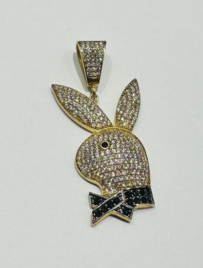 10K GOLD PLAYBOY PENDANT WITH WHITE SAPPHIRE- WEIGHT: 7.7gm