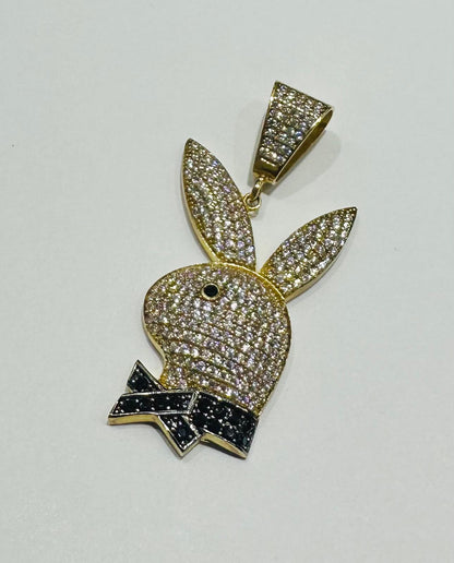 10K GOLD PLAYBOY PENDANT WITH WHITE SAPPHIRE- WEIGHT: 7.7gm