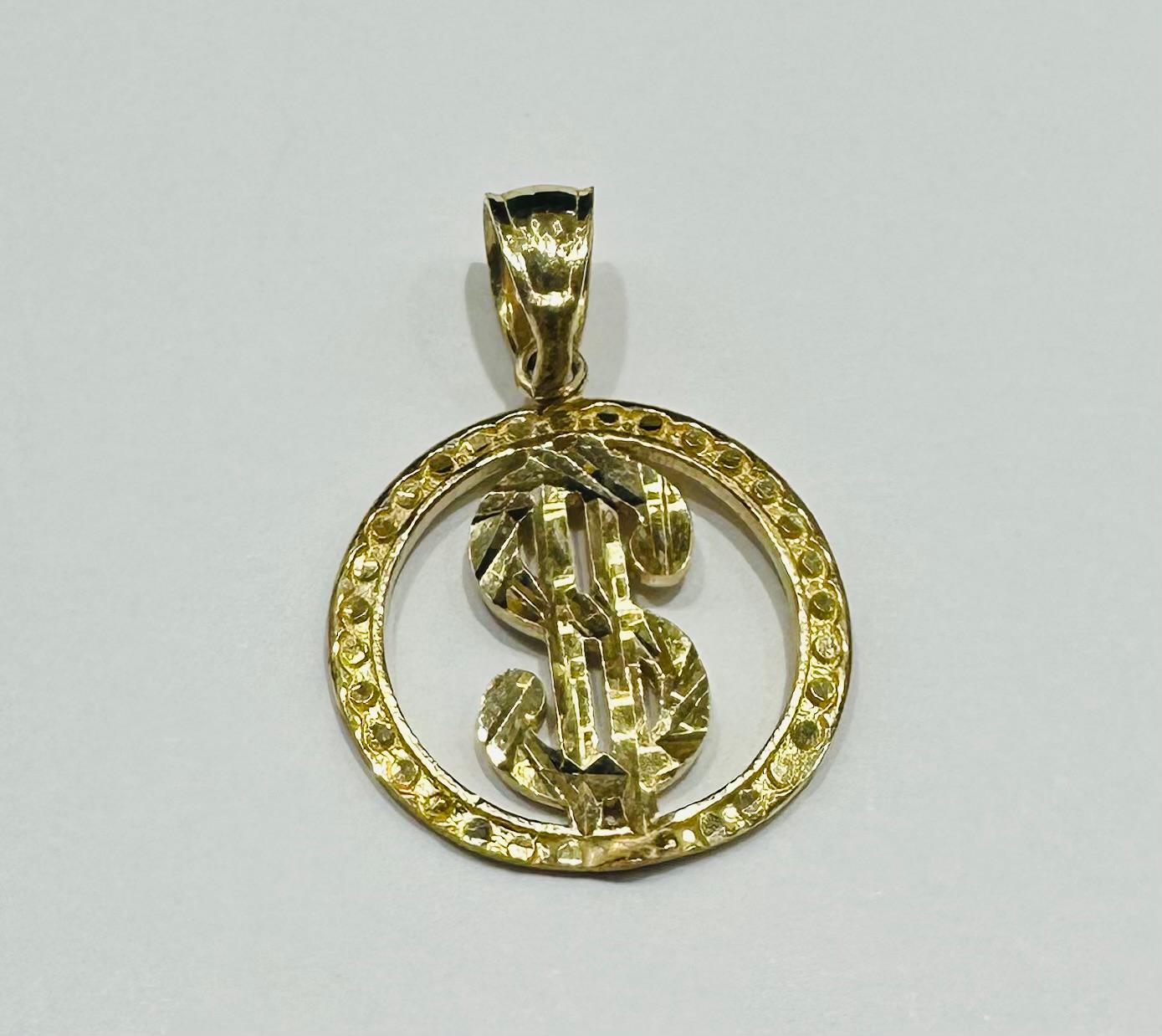 10K GOLD ROUND DOLLAR PENDANT- WEIGHT:  2.3gm