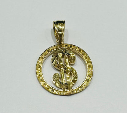 10K GOLD ROUND DOLLAR PENDANT- WEIGHT:  2.3gm