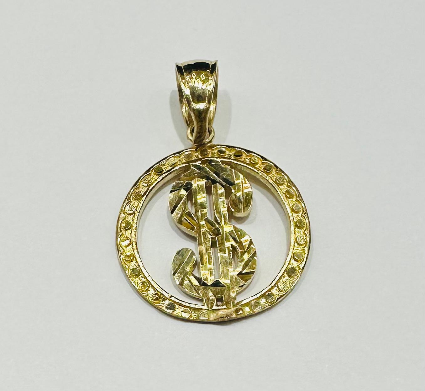 10K GOLD ROUND DOLLAR PENDANT- WEIGHT:  2.3gm