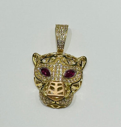 10K GOLD TIGER PENDANT WITH SAPPHIRE STONES- WEIGHT:  7.0gm