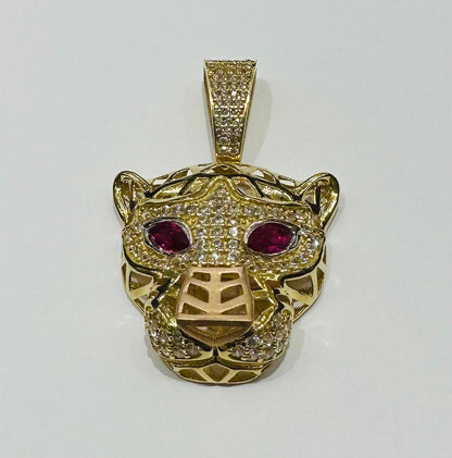 10K GOLD TIGER PENDANT WITH SAPPHIRE STONES- WEIGHT:  7.0gm