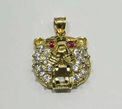 10K GOLD TIGER PENDANT WITH SAPPHIRE- WEIGHT:  5.5gm